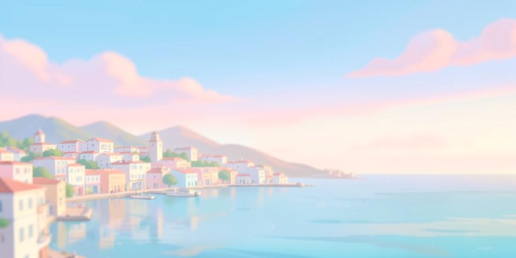 Pastel coastal town at sunrise, a stop on the guided tour route